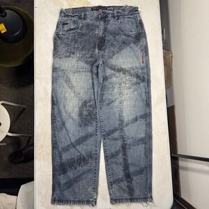 Vintage Y2K FUBU Baggy Skater Grunge Jeans Blue Wash Distressed Denim Mens 37x31